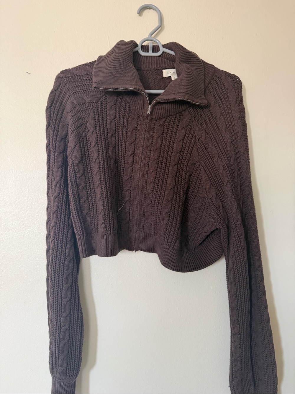 PacSun Cropped Cable-Knit Half-Zip Sweater - Chocolate Brown